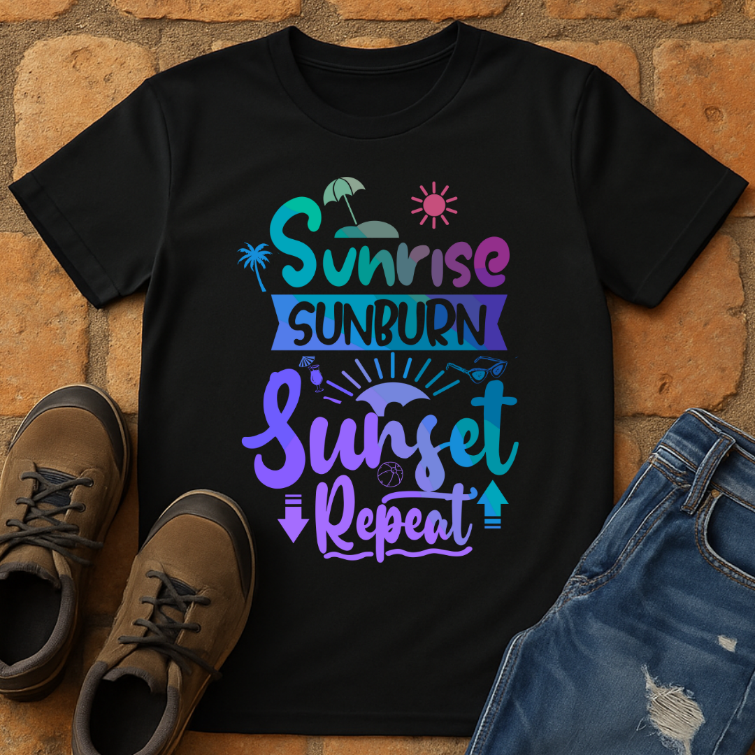Sunrise Sunburn Sunset Repeat Dark Unisex T-shirt