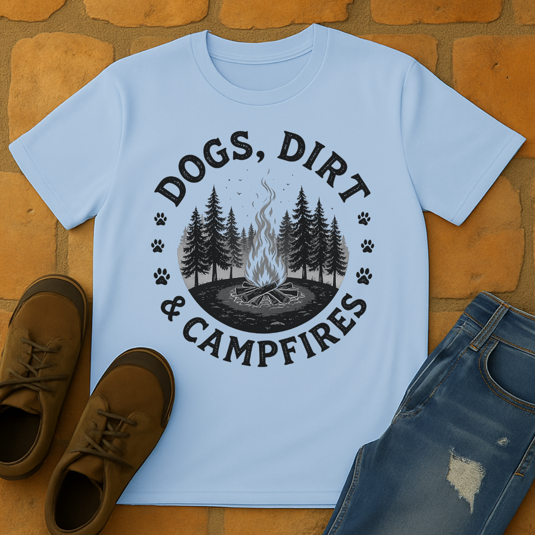 Dogs, dirt and campfire Unisex T-shirt