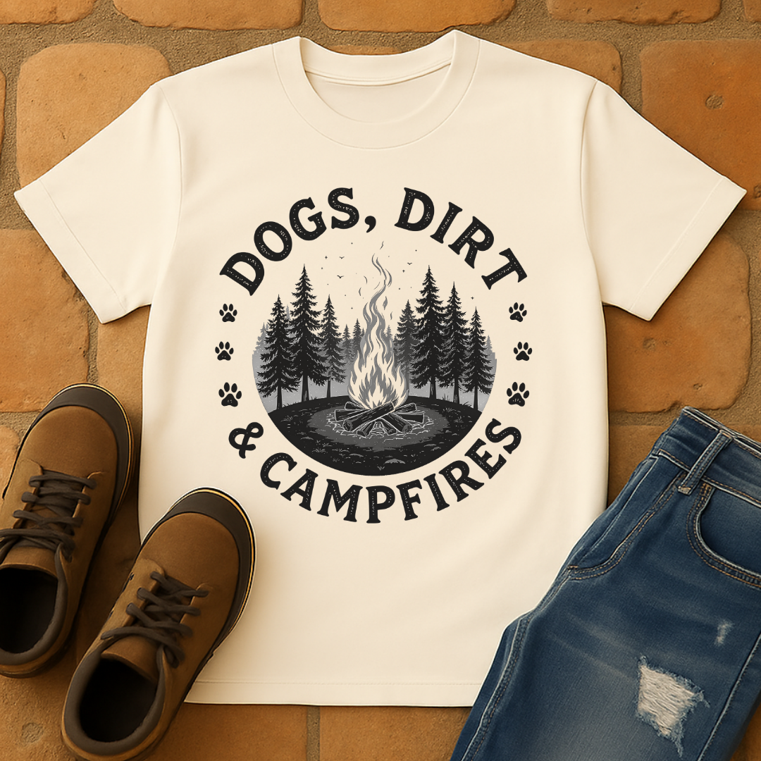 Dogs, dirt and campfire Unisex T-shirt