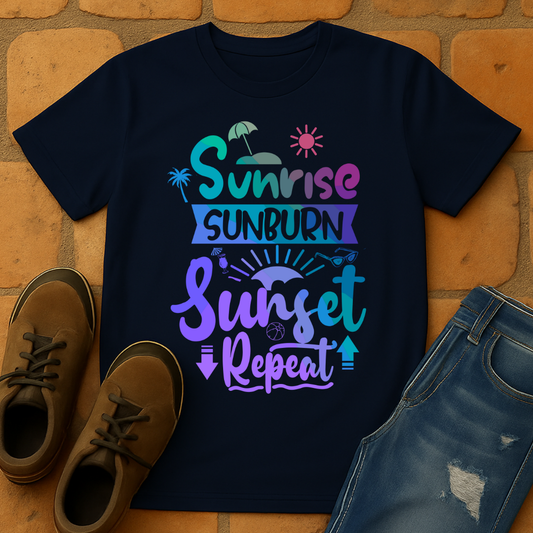 Sunrise Sunburn Sunset Repeat Dark Unisex T-shirt