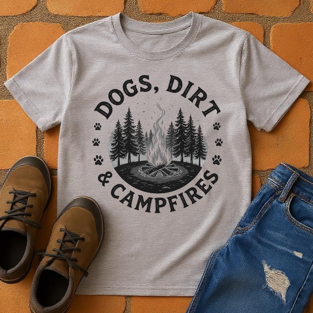 Dogs, dirt and campfire Unisex T-shirt