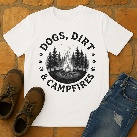 Dogs, dirt and campfire Unisex T-shirt